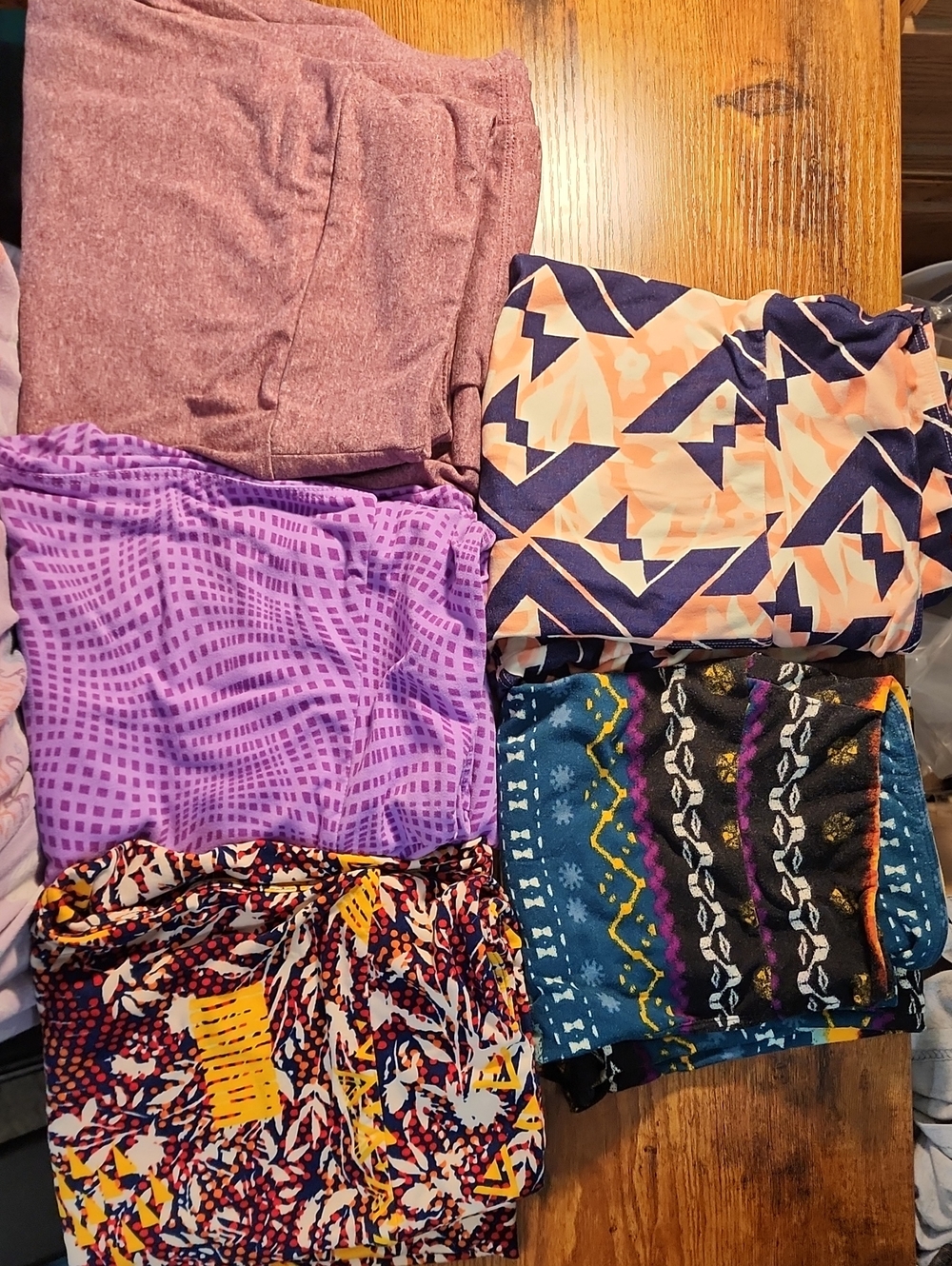 LuLaRoe Casual Leggings Bundle OS Lot of 5 Cool Blue Purple Winter Basics